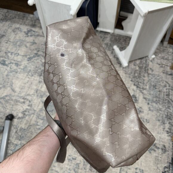 Authentic GUCCI GG Imprime Handbag Tote & Dustbag-Metallic Bronze-Excellent Cond - Picture 3 of 12